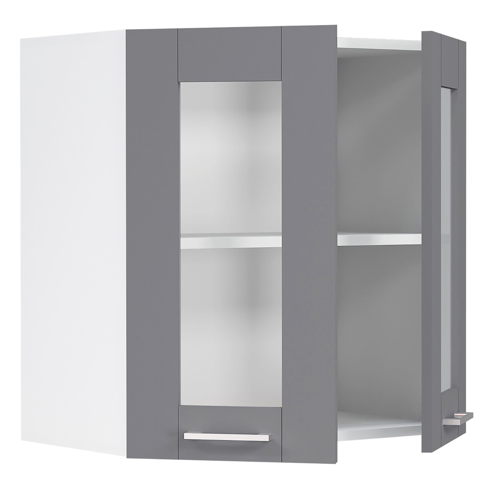 VCM Hängeschrank COLURA Grau-weißer Hängeschrank/Badschrank mit offener Ablage und Schublade, freigestellt, in schräger Frontansicht von rechts