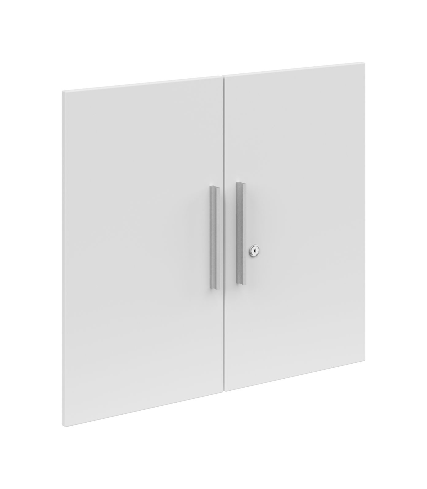 Voleo Türen-Set CONNECT Zweiflügeliges weißes Türenset mit silbernen Griffen und Schloss, seitliche Perspektive