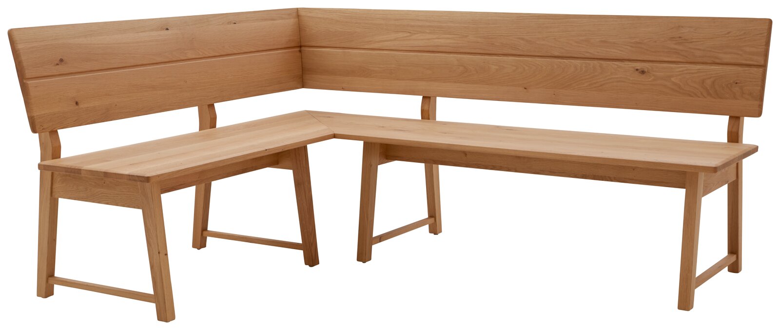 Eckbank aus Holz in L-Form, seitliche Perspektive