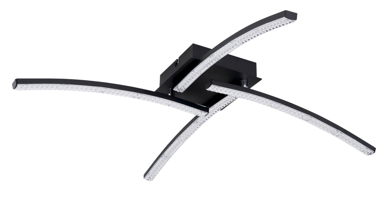 Moderne LED-Deckenleuchte Alois mit geschwungenem Design, seitliche Perspektive