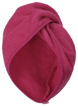 Rosa Handtuchturban aus Frottee, seitliche Perspektive
