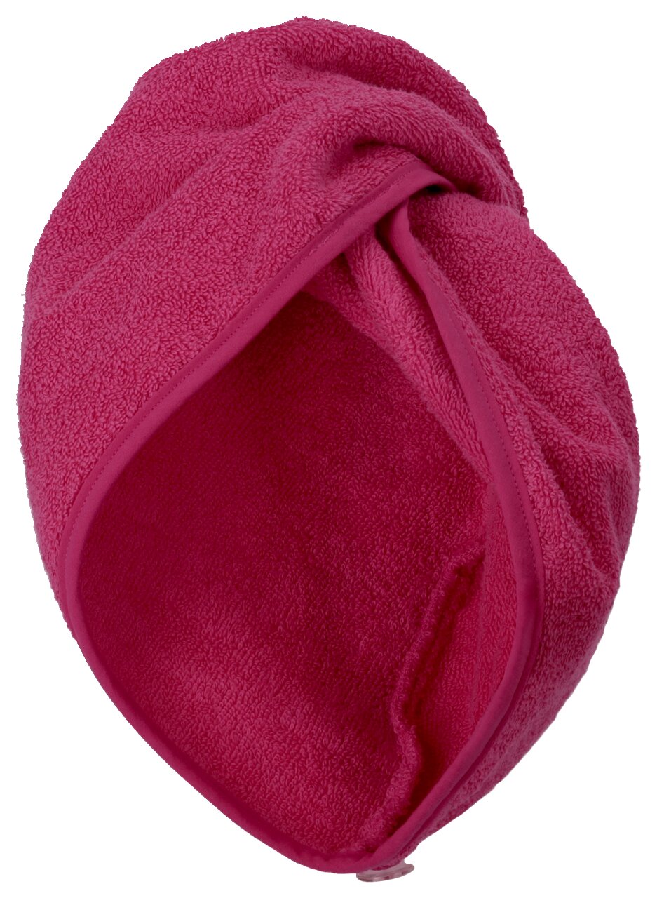 Rosa Handtuchturban aus Frottee, seitliche Perspektive
