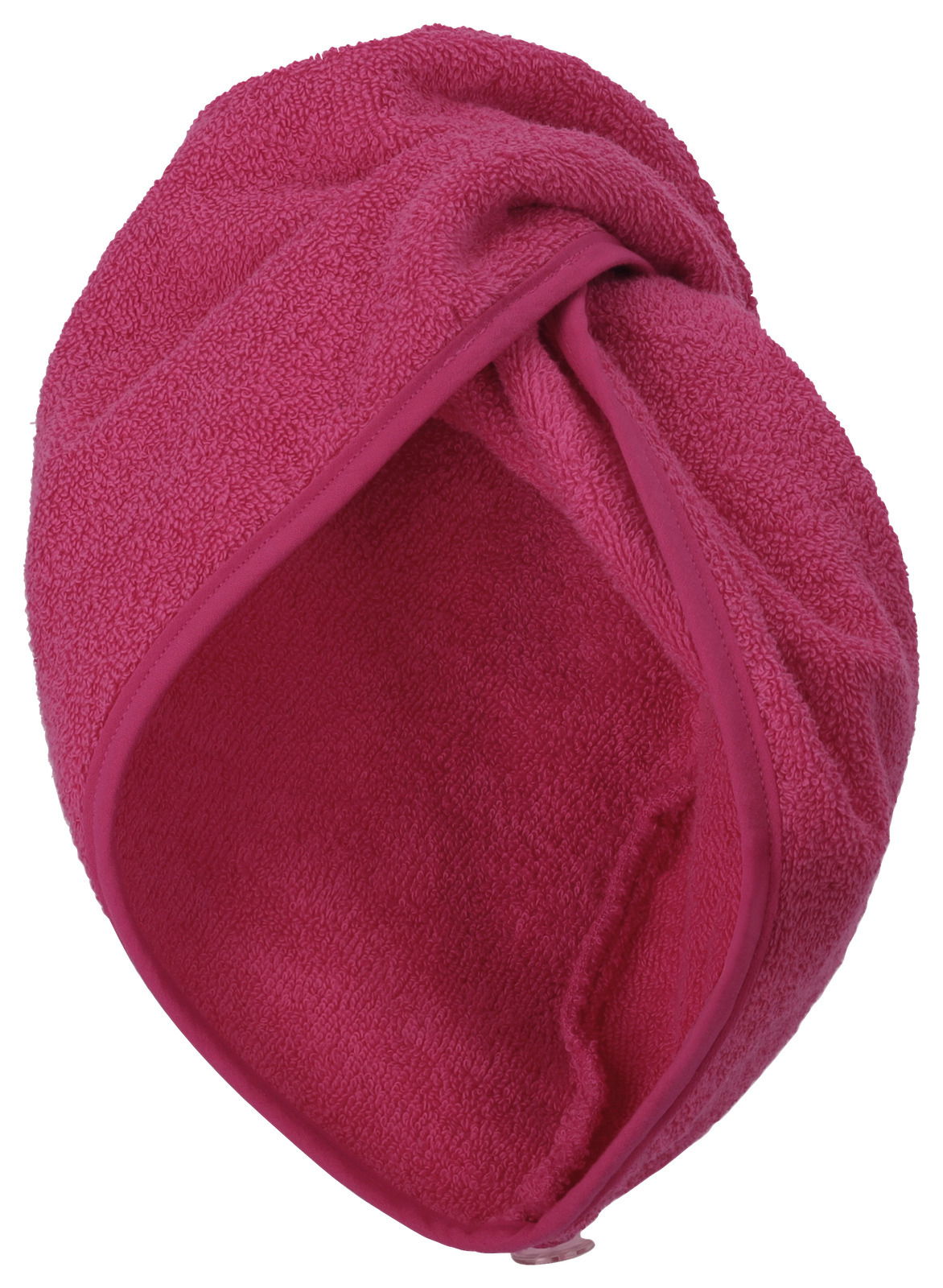 Rosa Handtuchturban aus Frottee, seitliche Perspektive