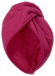 Rosa Handtuchturban aus Frottee, seitliche Perspektive
