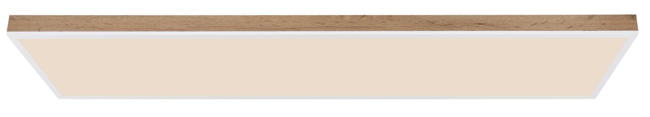 Rechteckige Deckenleuchte mit Holzrahmen, seitliche Perspektive