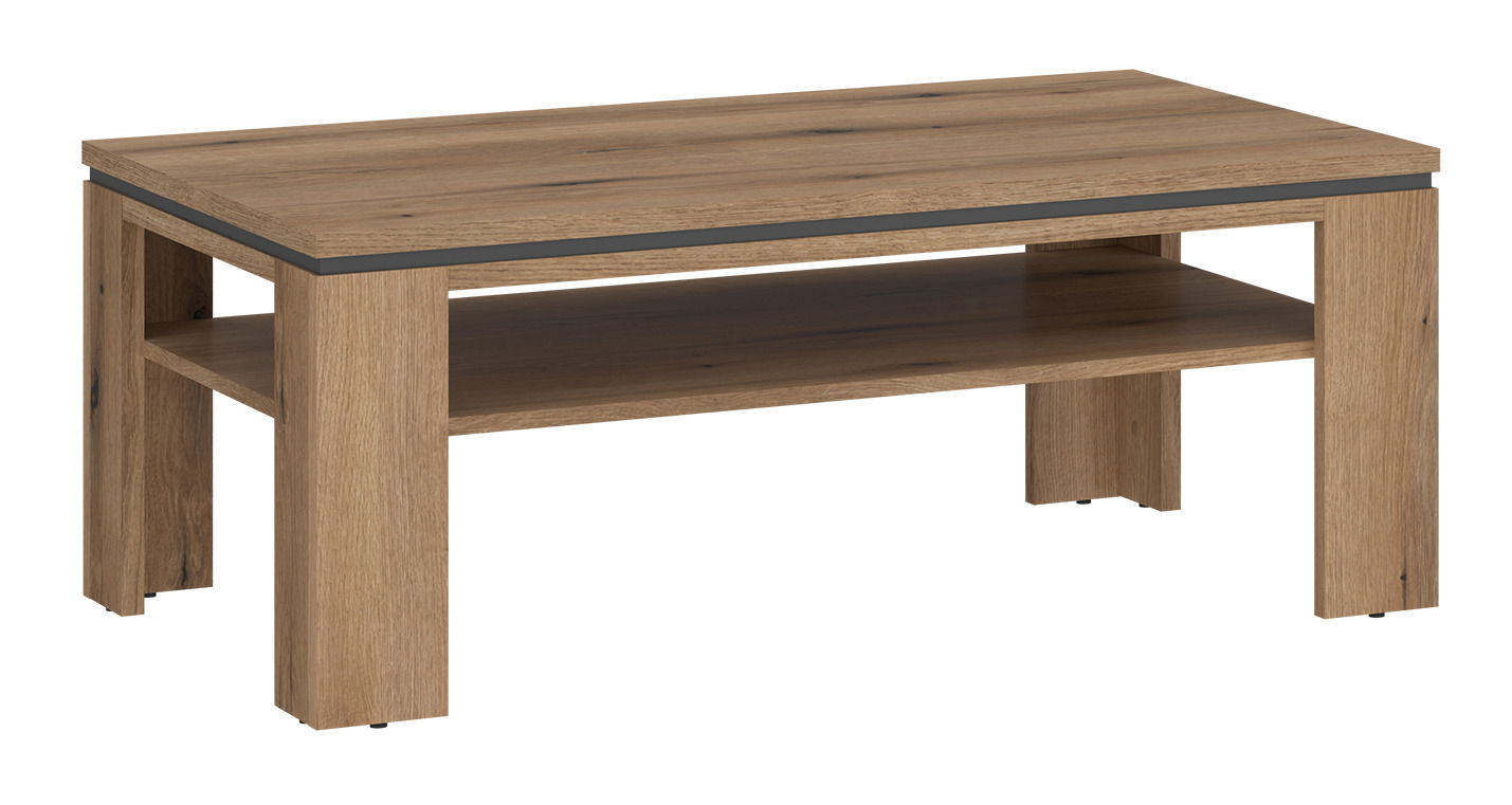 Z2 Couchtisch SHIRLEY Moderner Couchtisch aus Holz mit rechteckiger Form und zusätzlicher Ablagefläche, seitliche Perspektive