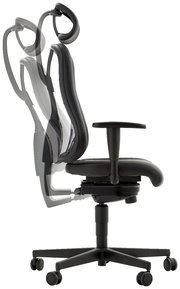 Seitenansicht eines verstellbaren Gamingstuhls mit ergonomischem Design und Rollen