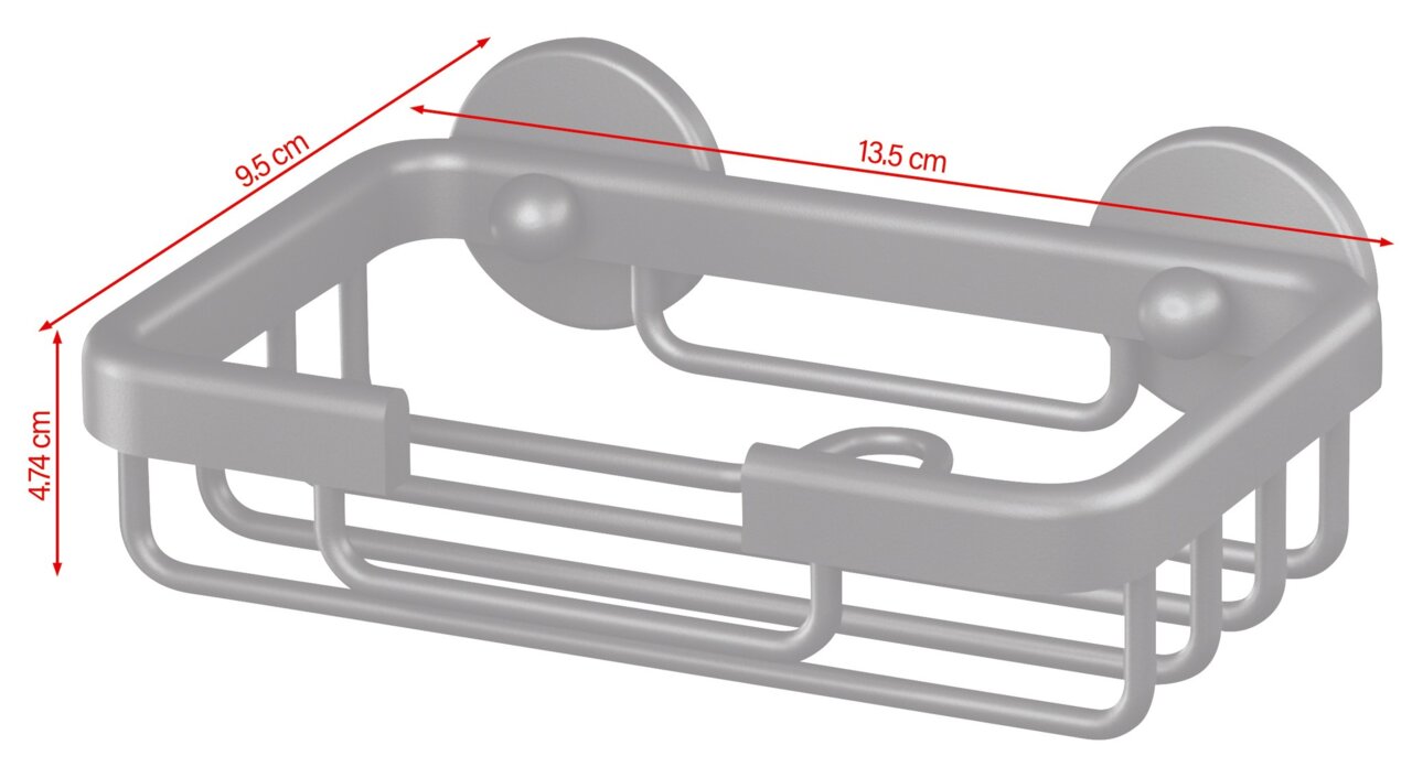 Schwarze Seifenschale aus Metall mit Wandhalterung, seitliche Perspektive