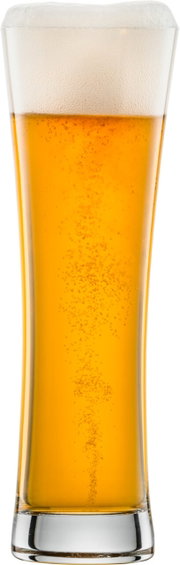 Weizenbierglas met schuimkraag, gevuld met bruisend bier, vooraanzicht
