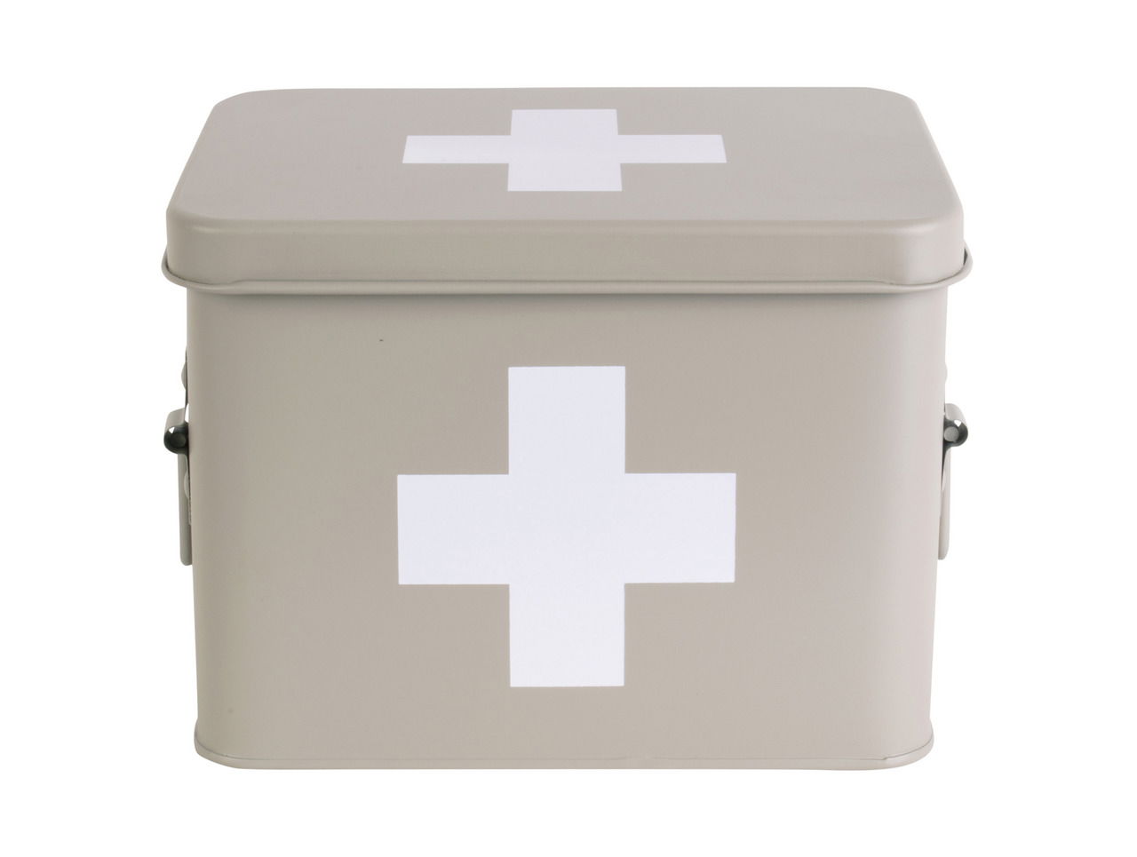 present time Aufbewahrungsbox MEDICINE Graue Aufbewahrungsbox mit weißem Kreuz, frontal abgebildet