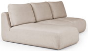 Beige Ecksofa mit drei Sitzplätzen, seitliche Perspektive