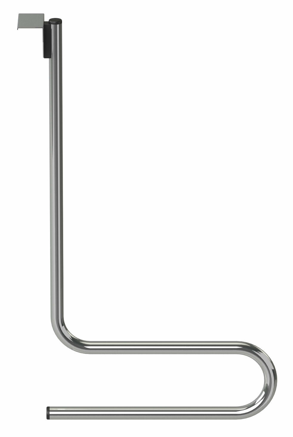 Metallischer Außen-Kleideraufhänger in seitlicher Perspektive mit Haken zur Befestigung.