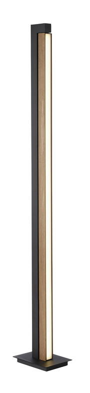 Moderne Stehleuchte PURE-LINES mit schlankem, rechteckigem Design in Holzoptik und schwarzem Rahmen, seitliche Perspektive.