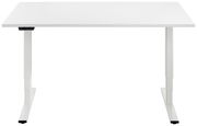 Weißer E-Schreibtisch aus der Frontalansicht mit höhenverstellbaren Beinen.
