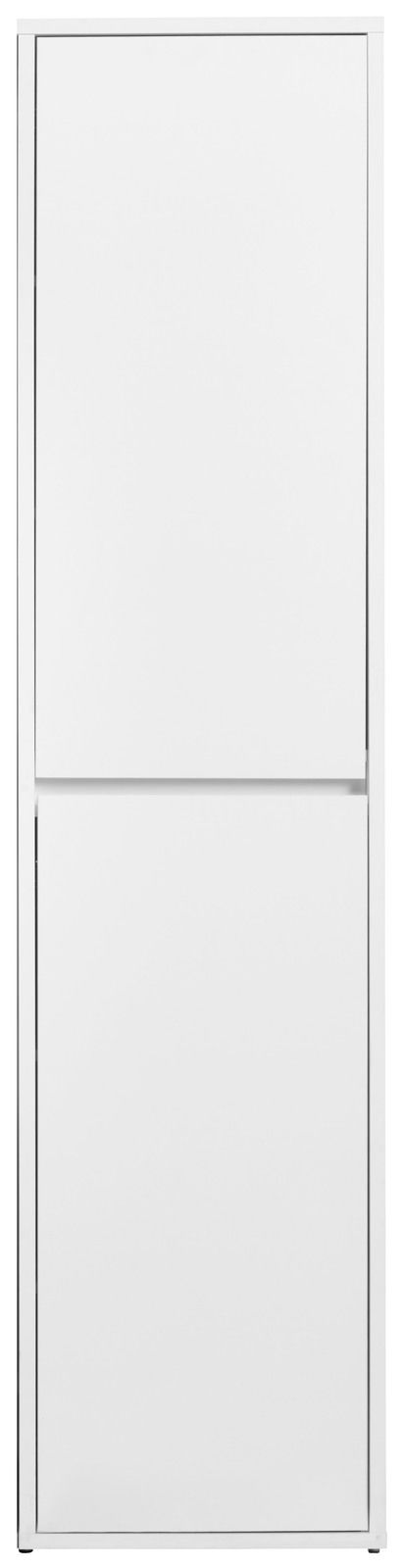 Hochschrank in weißer Farbe, frontal fotografiert