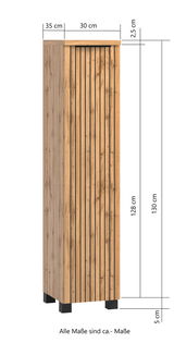 Midischrank 30 cm in Holzoptik mit vertikalen Streifen, Vorderansicht