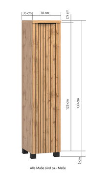 Midischrank 30 cm in Holzoptik mit vertikalen Streifen, Vorderansicht