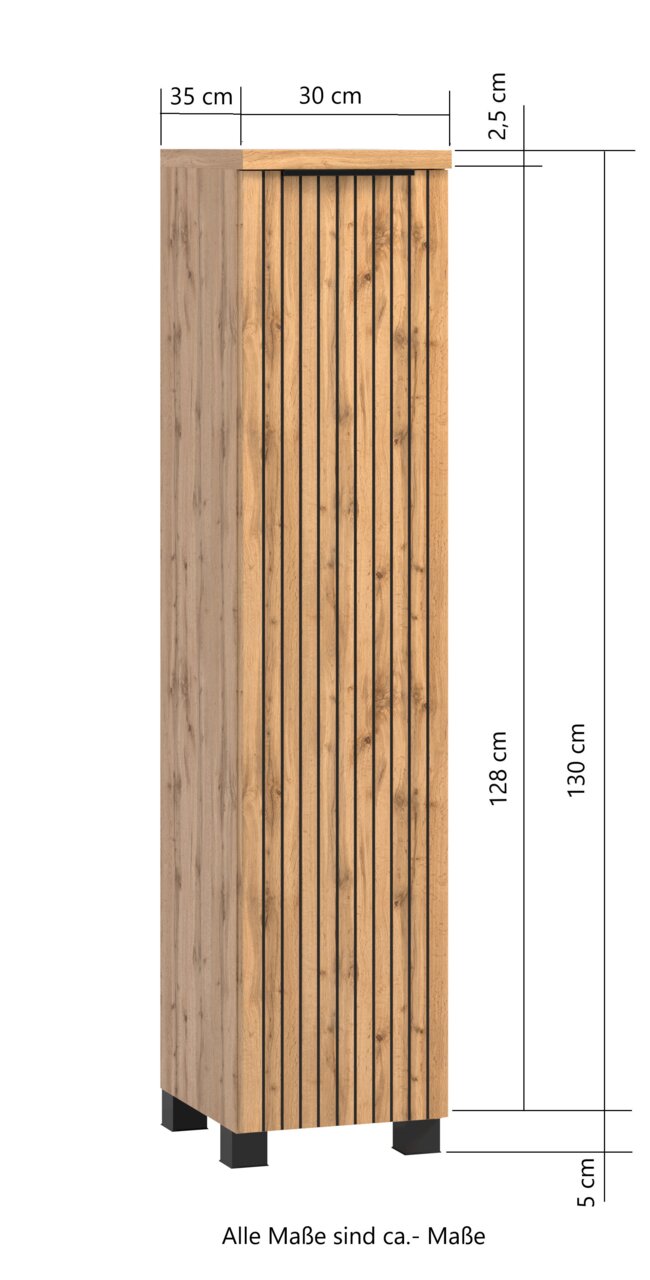Midikast van 30 cm in houtlook met verticale strepen, vooraanzicht