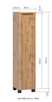 Midikast van 30 cm in houtlook met verticale strepen, vooraanzicht