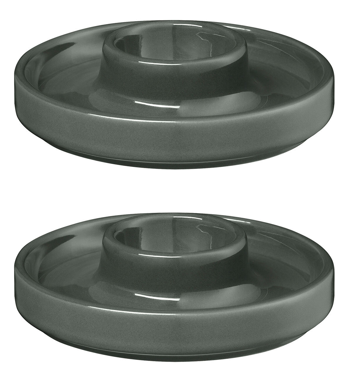 Zwei grüne Eierbecher aus Keramik, von oben betrachtet, mit einem schlichten und modernen Design.