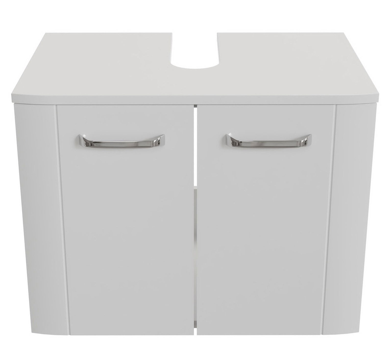 XORA Waschbeckenunterschrank 2-trg. SERIE 3006 Weißer Waschbeckenunterschrank mit zwei Türen und silbernen Griffen, Frontalansicht