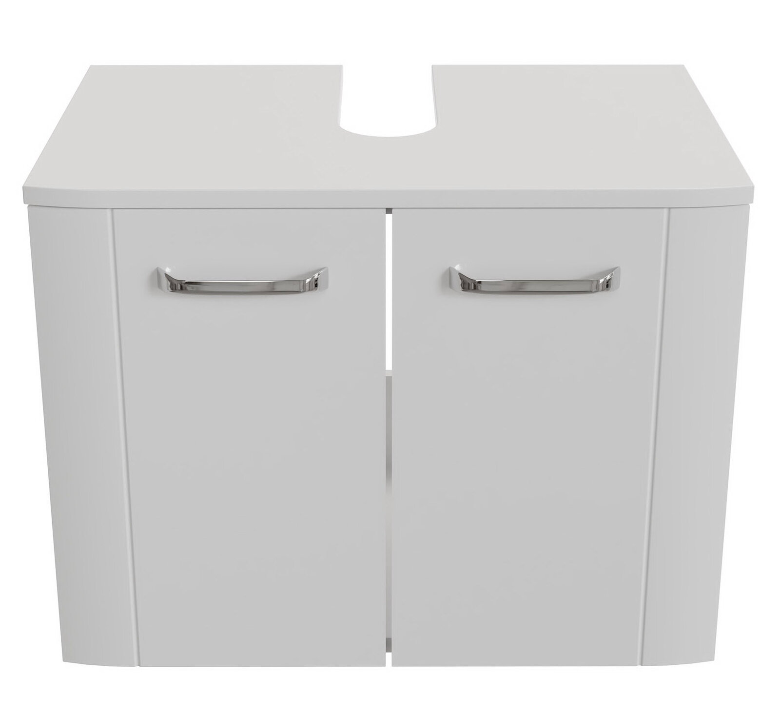 XORA Waschbeckenunterschrank 2-trg. SERIE 3006 Weißer Waschbeckenunterschrank mit zwei Türen und silbernen Griffen, Frontalansicht