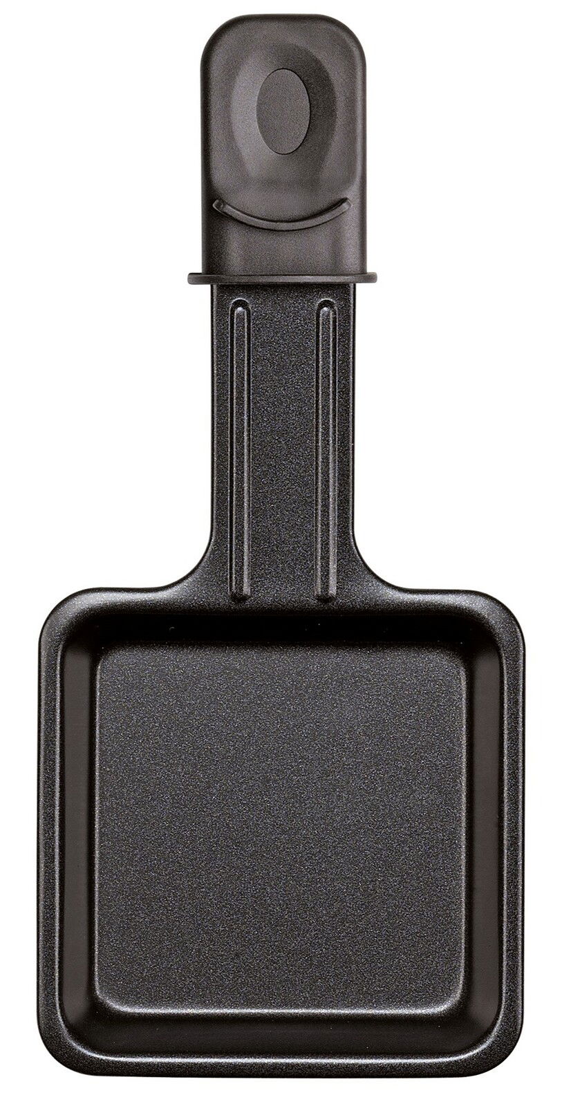 Raclette-Pfännchen aus schwarzem Metall, Ansicht von oben