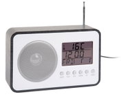 Digitaler Radio Wecker mit Temperaturanzeige und Lautsprechern, seitliche Perspektive