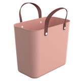 Rosa Multibag Style 25l mit braunen Griffen, seitliche Perspektive