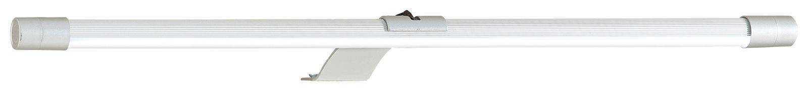 XORA TwinLED-Aufsatzleuchte QS966 Seitenansicht einer TwinLED-Aufsatzleuchte mit silbernem Gehäuse und Halterung.