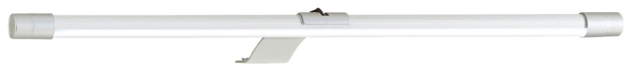 Seitenansicht einer TwinLED-Aufsatzleuchte mit silbernem Gehäuse und Halterung.