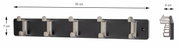 Garderobenleiste mit fünf Haken, schwarz mit silbernen Haken, Vorder- und Seitenansicht, Maße: 55 cm breit, 7 cm hoch, 6 cm tief