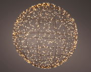 Kugel aus schwarzem Draht mit warmweißen Micro-LEDs, seitliche Perspektive