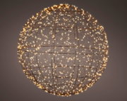 Kugel aus schwarzem Draht mit warmweißen Micro-LEDs, seitliche Perspektive