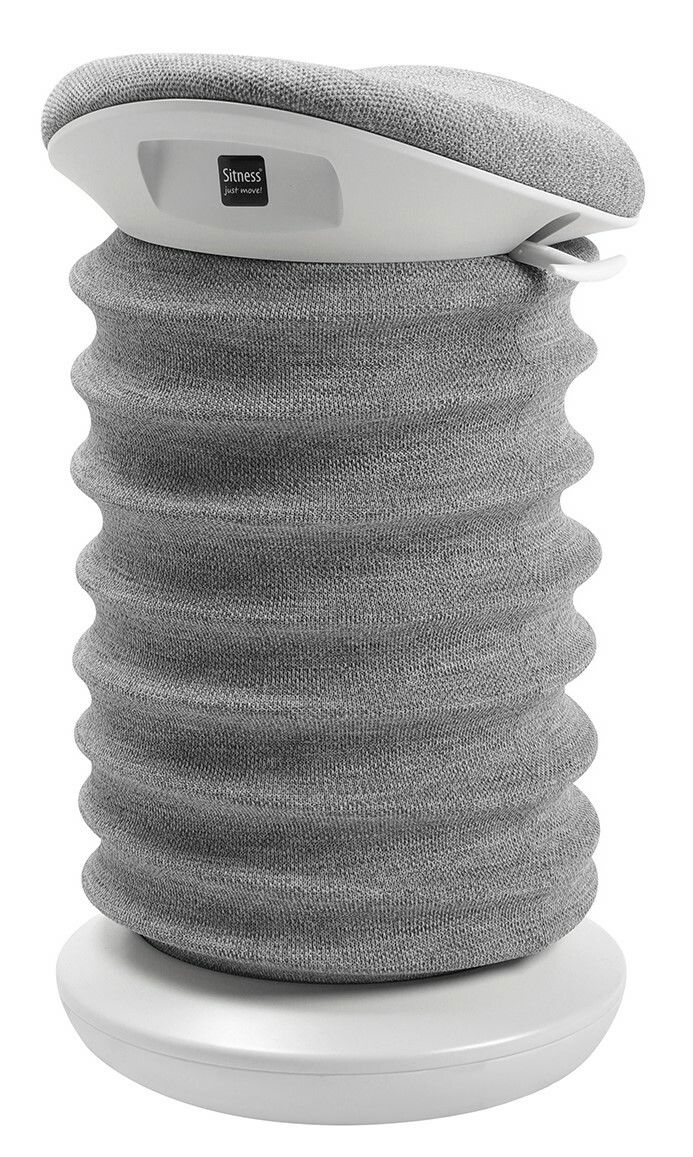 Grauer Aktiv-Sitzhocker mit wellenförmigem Design, seitliche Perspektive