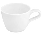 Weiße Espressotasse mit Henkel, seitliche Perspektive