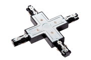 X-Verbinder in Schwarz für Schienensysteme, aus der Vogelperspektive fotografiert.