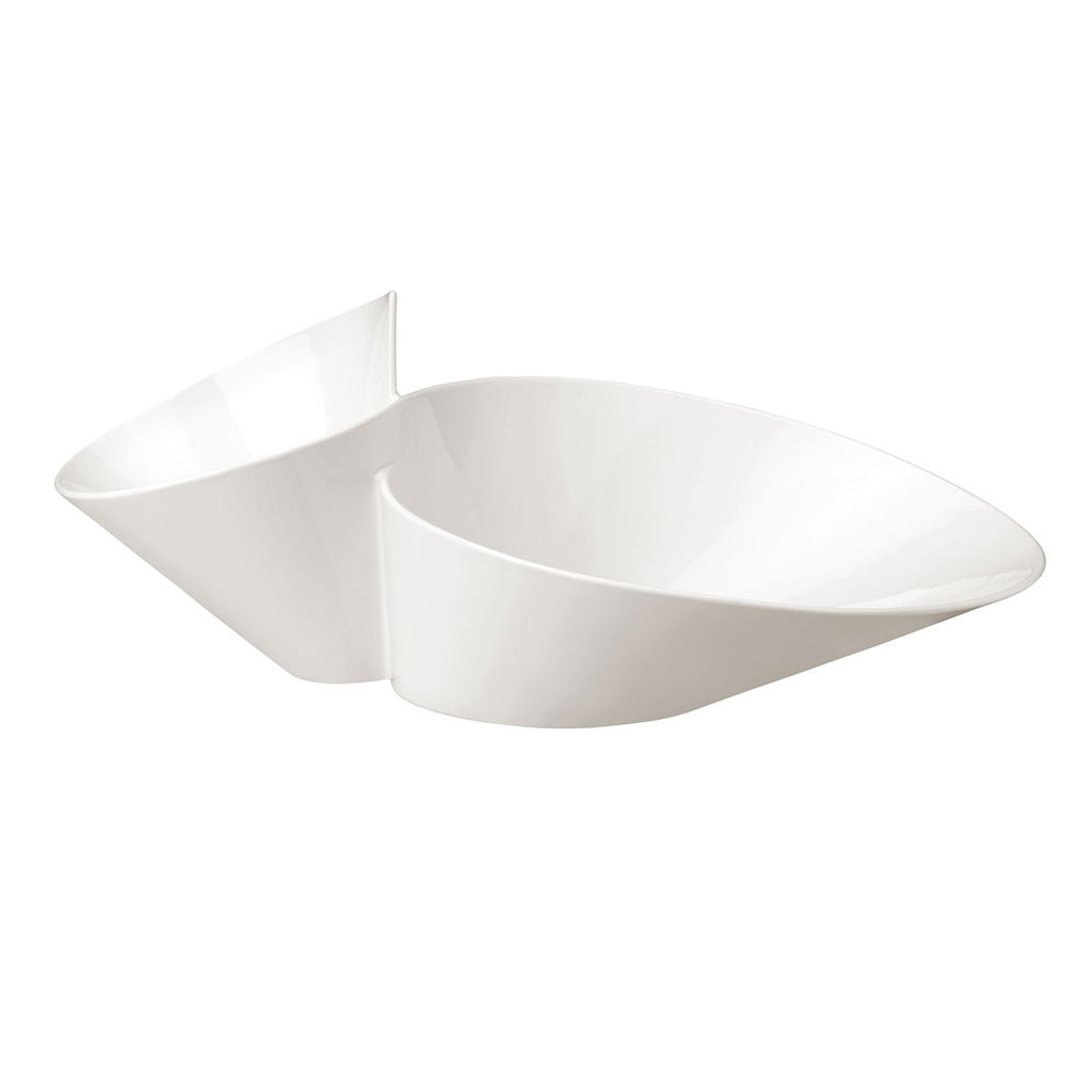 Villeroy & Boch Eye-Catcher BOL 49x27cm NEW WAVE Weiße, doppelte Schale in moderner, asymmetrischer Form, seitliche Perspektive