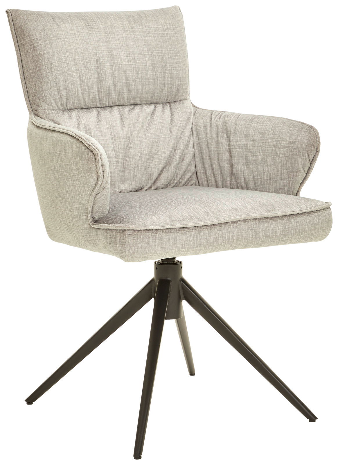 Dieter Knoll Armlehnstuhl AVELINO Grauer Armlehnstuhl mit gepolstertem Sitz und Rückenlehne, auf schwarzem Metallgestell, seitliche Perspektive