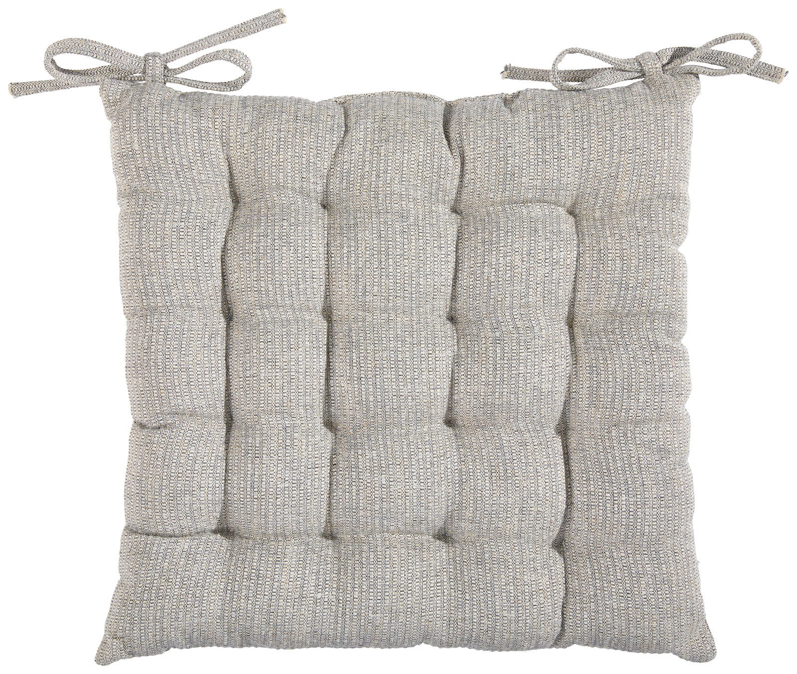 Graues Sitzkissen mit Steppung und Bindebändern, Ansicht von oben