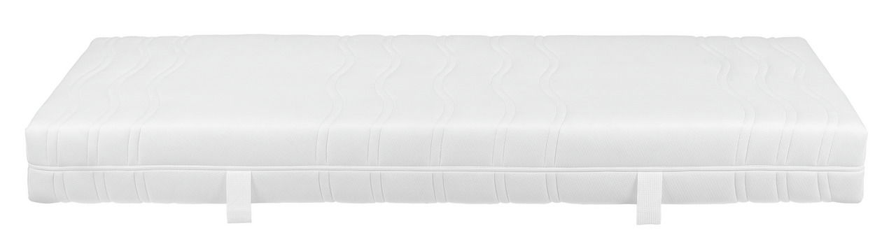 Komfortschaummatratze H3 in Seitenansicht mit wellenförmigem Muster und Tragegriffen