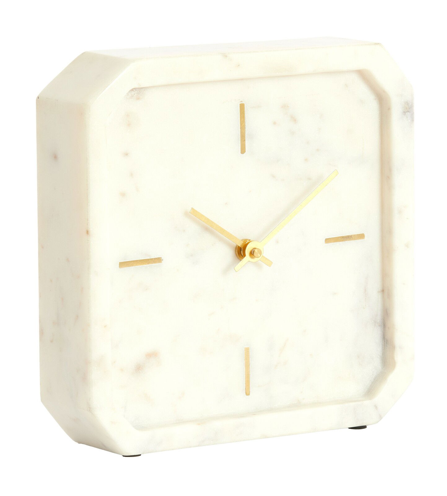 Light&Living Uhr PABLIA Elegante Tischuhr aus weißem Marmor mit goldenen Zeigern, seitliche Perspektive