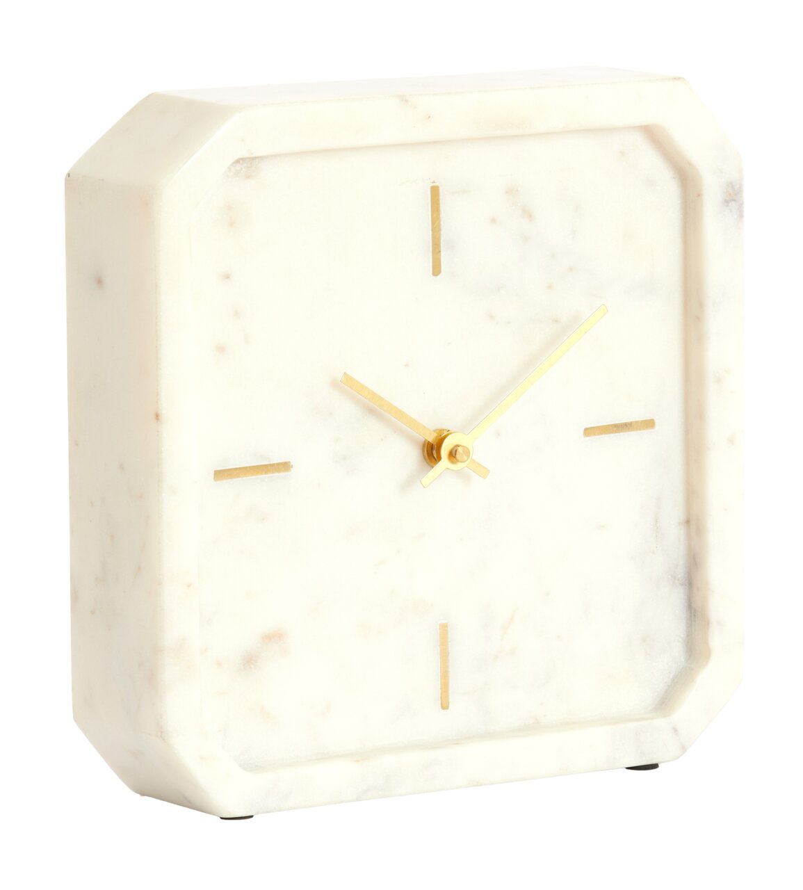 Light&Living Uhr PABLIA Elegante Tischuhr aus weißem Marmor mit goldenen Zeigern, seitliche Perspektive