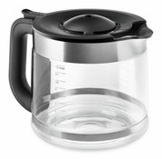 Glaskanne mit schwarzem Griff und Deckel, seitliche Ansicht, passend für Kaffeemaschine Empire rot
