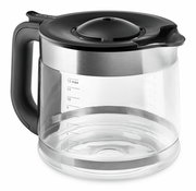 Glaskanne mit schwarzem Griff und Deckel, seitliche Ansicht, passend für Kaffeemaschine Empire rot