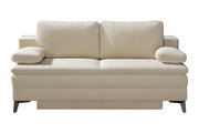 Beige Querschläfer-Sofa mit zwei Rückenkissen und Armlehnen, Vorderansicht