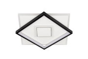 Moderne LED-Deckenleuchte in quadratischer Form mit schwarzem Rahmen, Ansicht von unten.