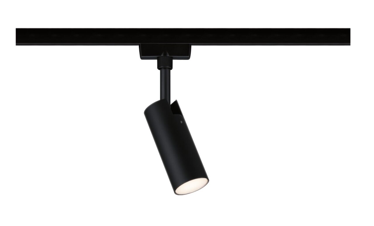 PAULMANN Schienenspot Tubo URAIL Schwarzer Schienenspot Tubo, seitliche Perspektive, montiert an einer Schiene
