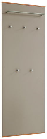 Garderobenpaneel aus der Serie LOVENO von VOSS in Frontalansicht, mit mehreren Haken und einer Kleiderstange.