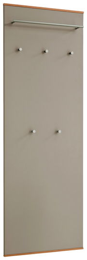 Garderobenpaneel aus der Serie LOVENO von VOSS in Frontalansicht, mit mehreren Haken und einer Kleiderstange.